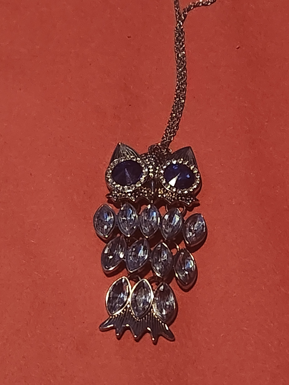 Vintage-Inspired Owl Crystal Pendant Necklace - Blue
